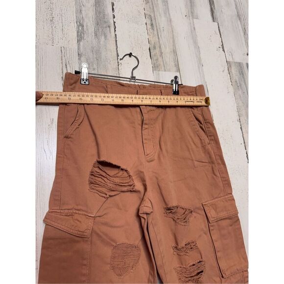 Forever 21 Brown Distressed Cargo Pants Women’s Size L Jogger Style Pockets - Picture 6 of 12